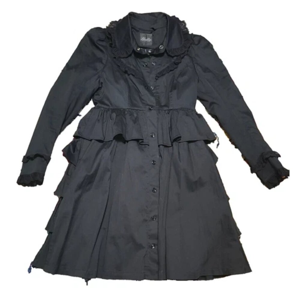 LipService vintage Fit & Flare coat gothic Y2k Lolita Black Ruffle Original Cult